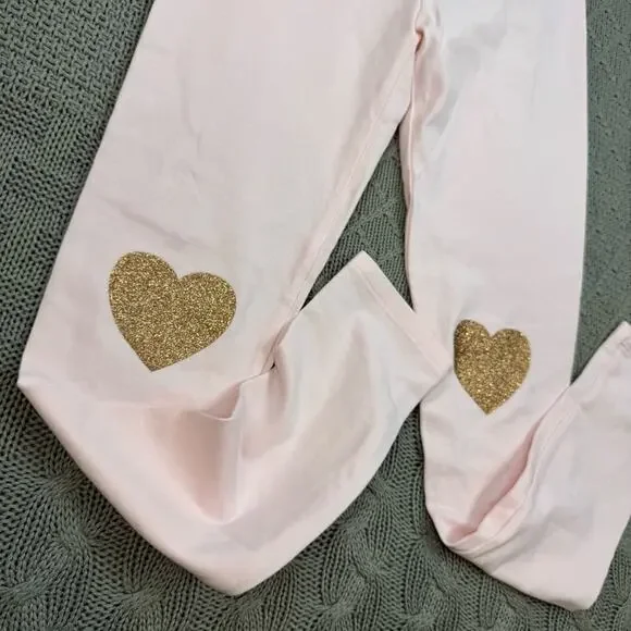 Crewcuts Pink Kids Leggings with Gold Heart Accents ~ L - Picture 3 of 8
